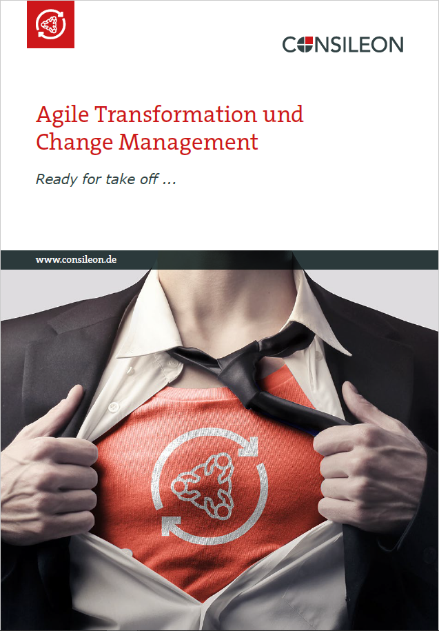 Broschüre zum Thema agile Transformation und Changemanagement und wie Ihnen Consileon dabei unter die Arme greifen kann.