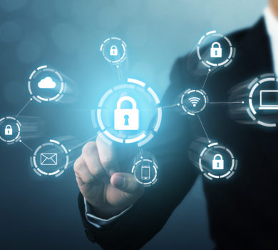 Schutz Netzwerksicherheit Computer und sicher Ihre Daten Konzept. Digitale Kriminalität durch einen anonymen Hacker