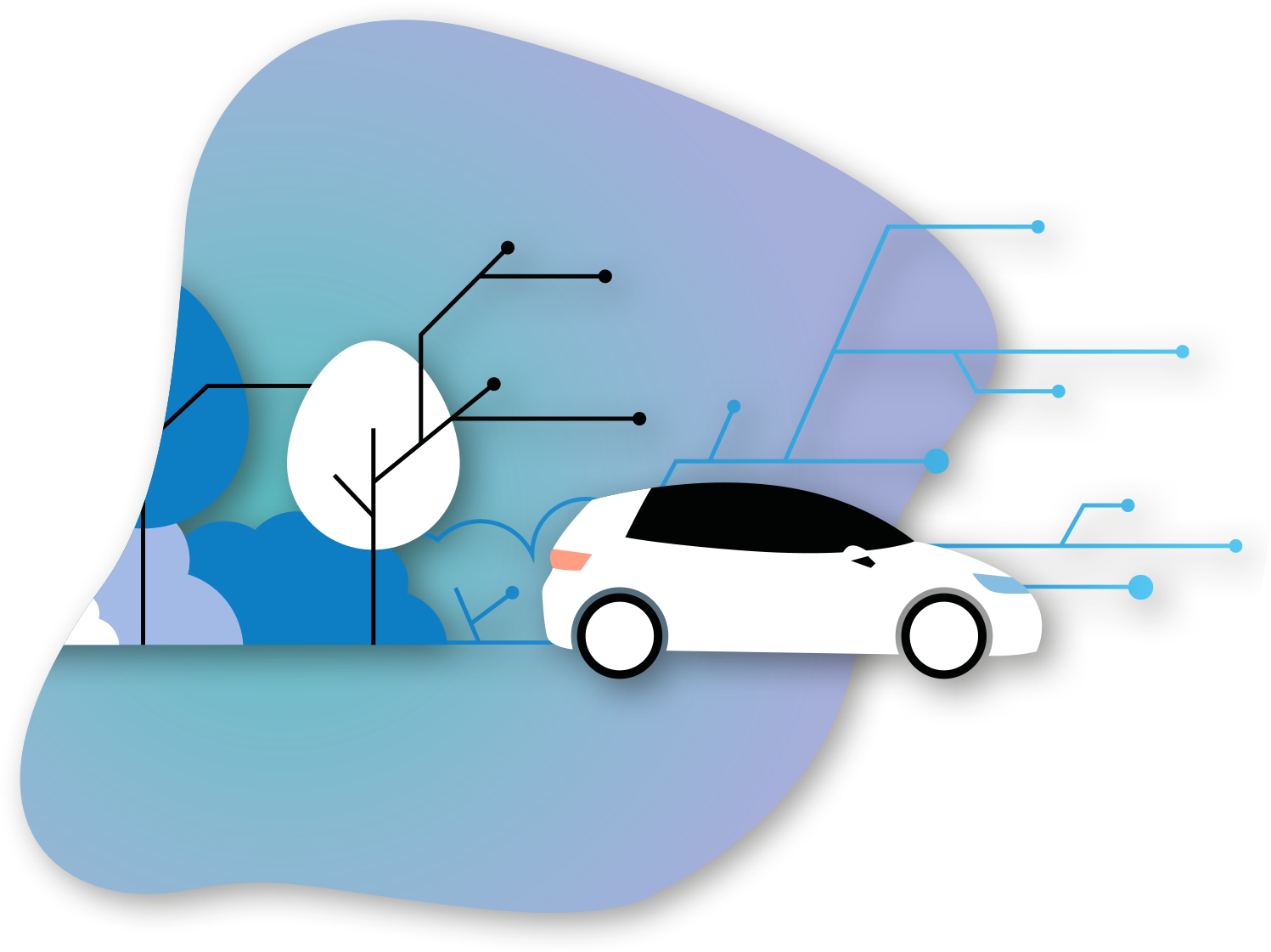 Grafik, die die zunehmende Vernetzung von Autos darstellt. Ganz besonders wichtig ist dies für den aufstrebenden Zweig des In-Car-Payment