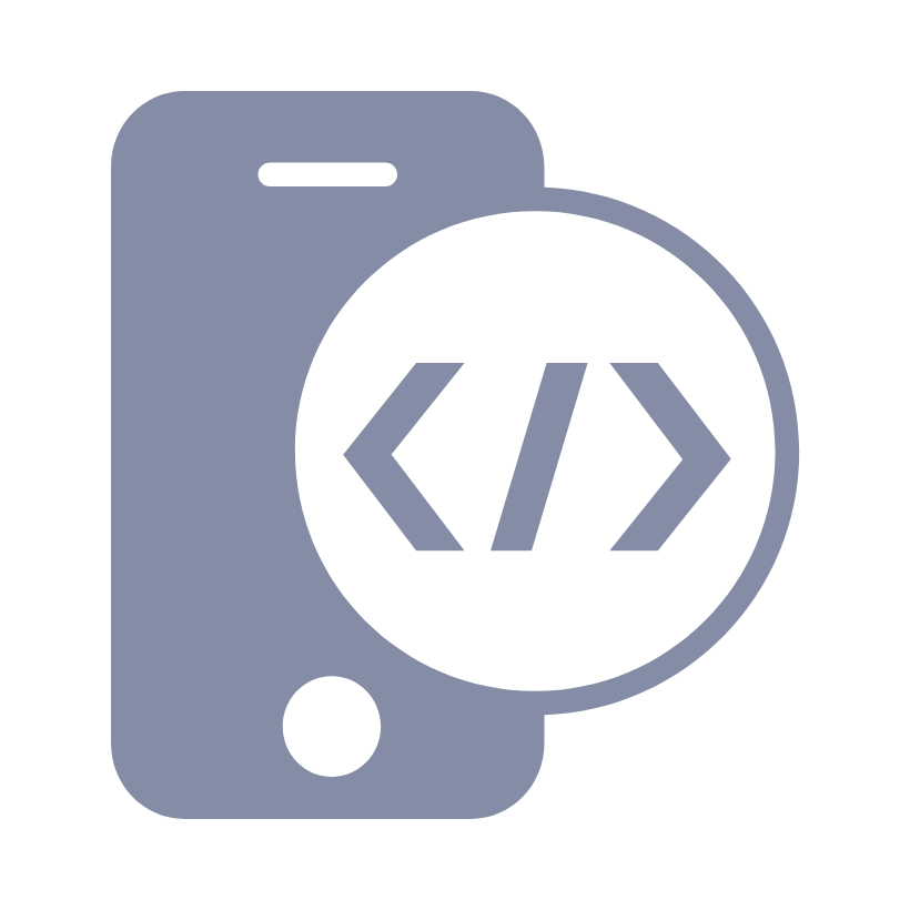 Icon für App- und Portalentwicklung – Smartphone mit Code-Symbol