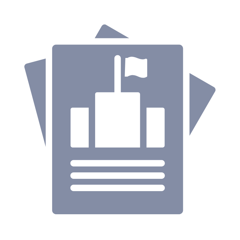 Symbolgrafik für fachliche und technische Anforderungsaufnahme – Dokument mit Gebäude-Icon und Text