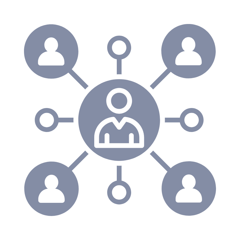 Icon mit zentraler Person im Netzwerk – Symbol für klare Verantwortlichkeiten und Teamkoordination