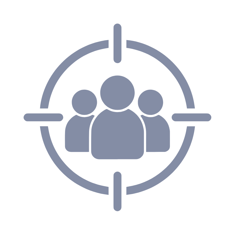 Icon für Nutzergruppenanalyse – drei Personen im Fokus eines Zielkreuzes