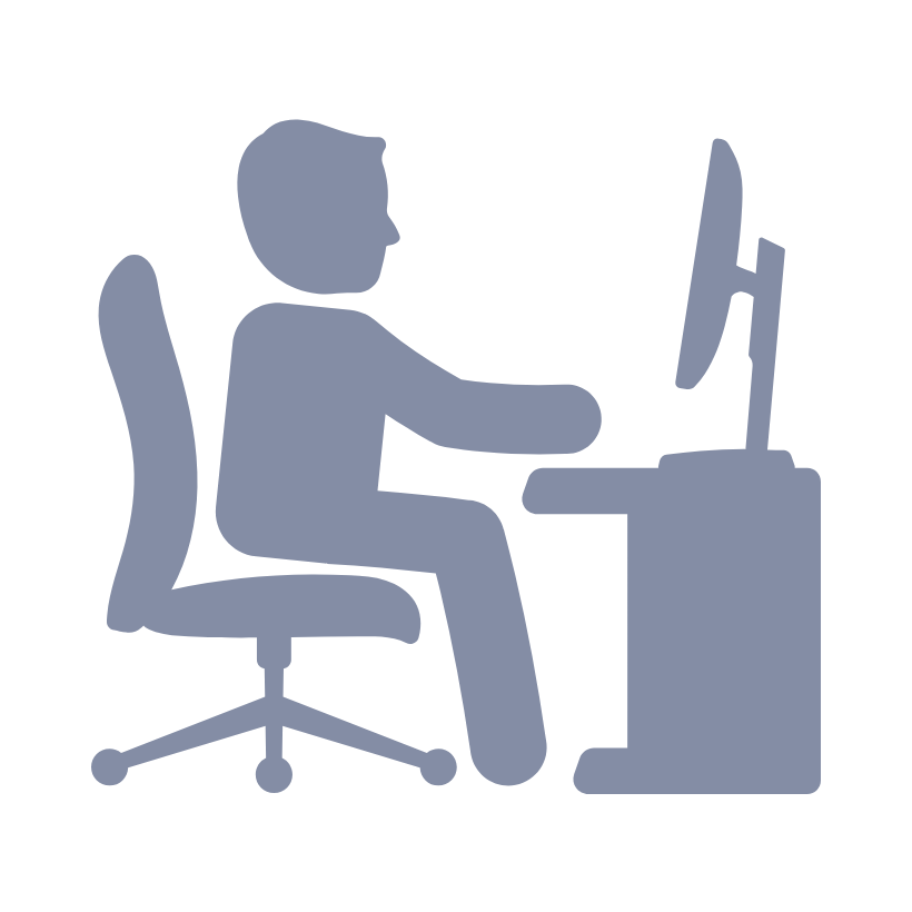 Icon einer Person am Schreibtisch vor einem Bildschirm – Symbol für Büroarbeit oder digitale Fachprozesse